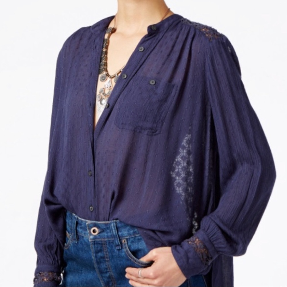 FREE PEOPLE, the Best Blouse XS, navy blue